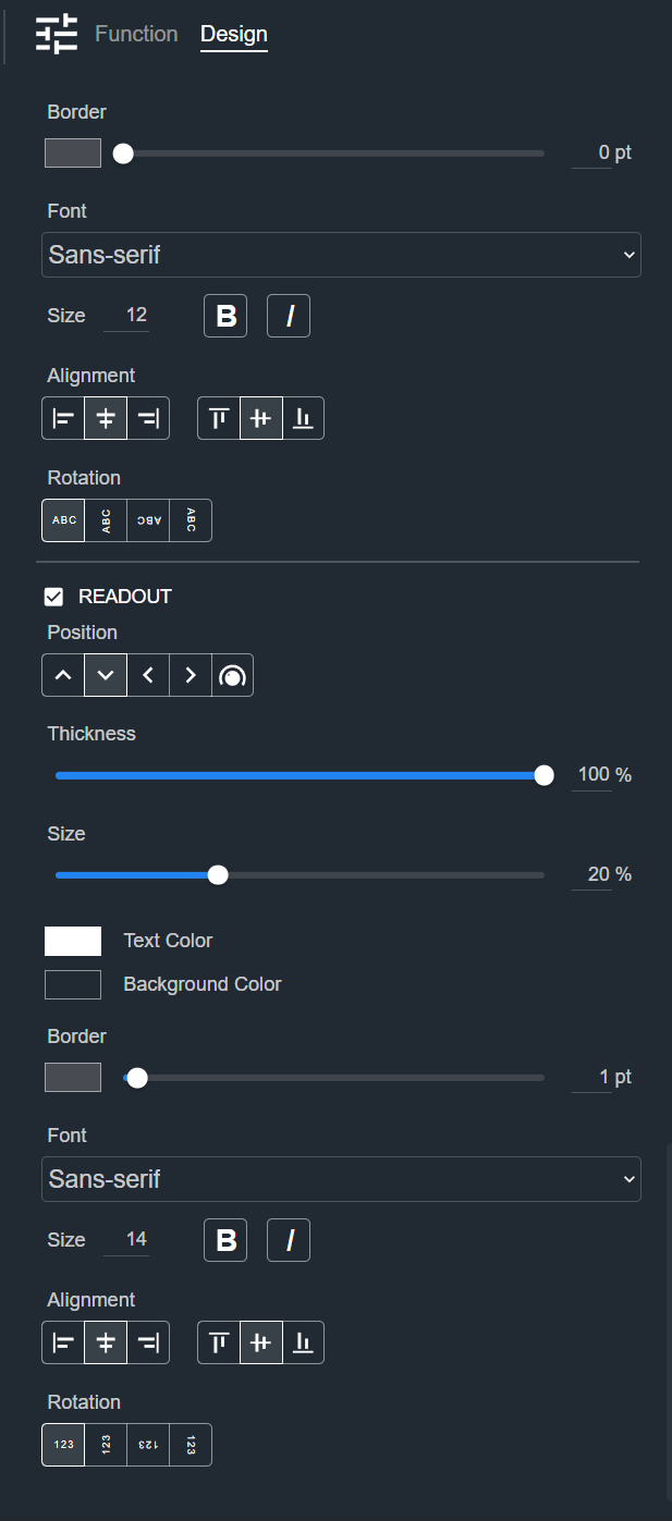 Design tab for a Knob, showing the Readout section