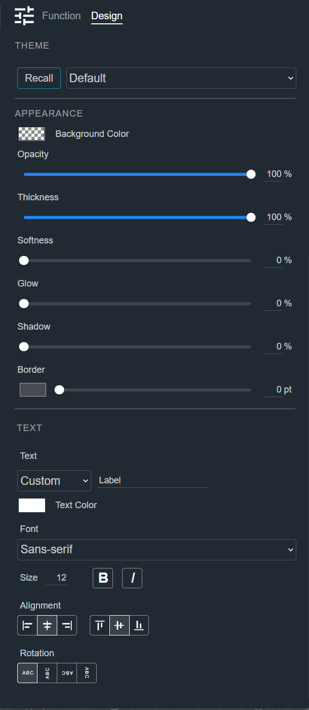 Design tab for a Label, showing the Appearance and Text sections