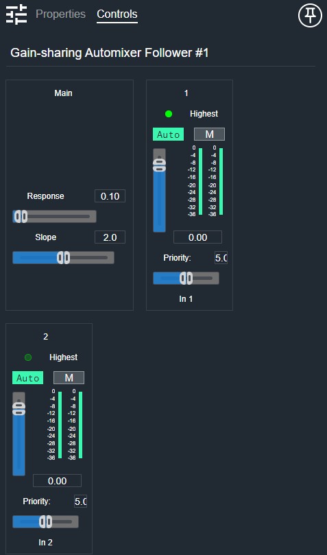 Gain Sharing Automixer Follower Controls